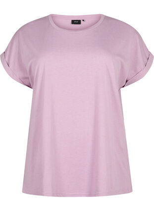 T-shirt met korte mouwen van katoenmix, Lavender Mist, Packshot image number 0