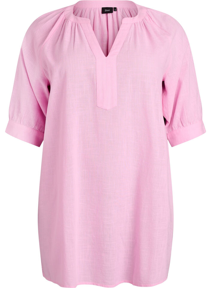 Tunique en coton avec un col en V, Rose, Packshot image number 0