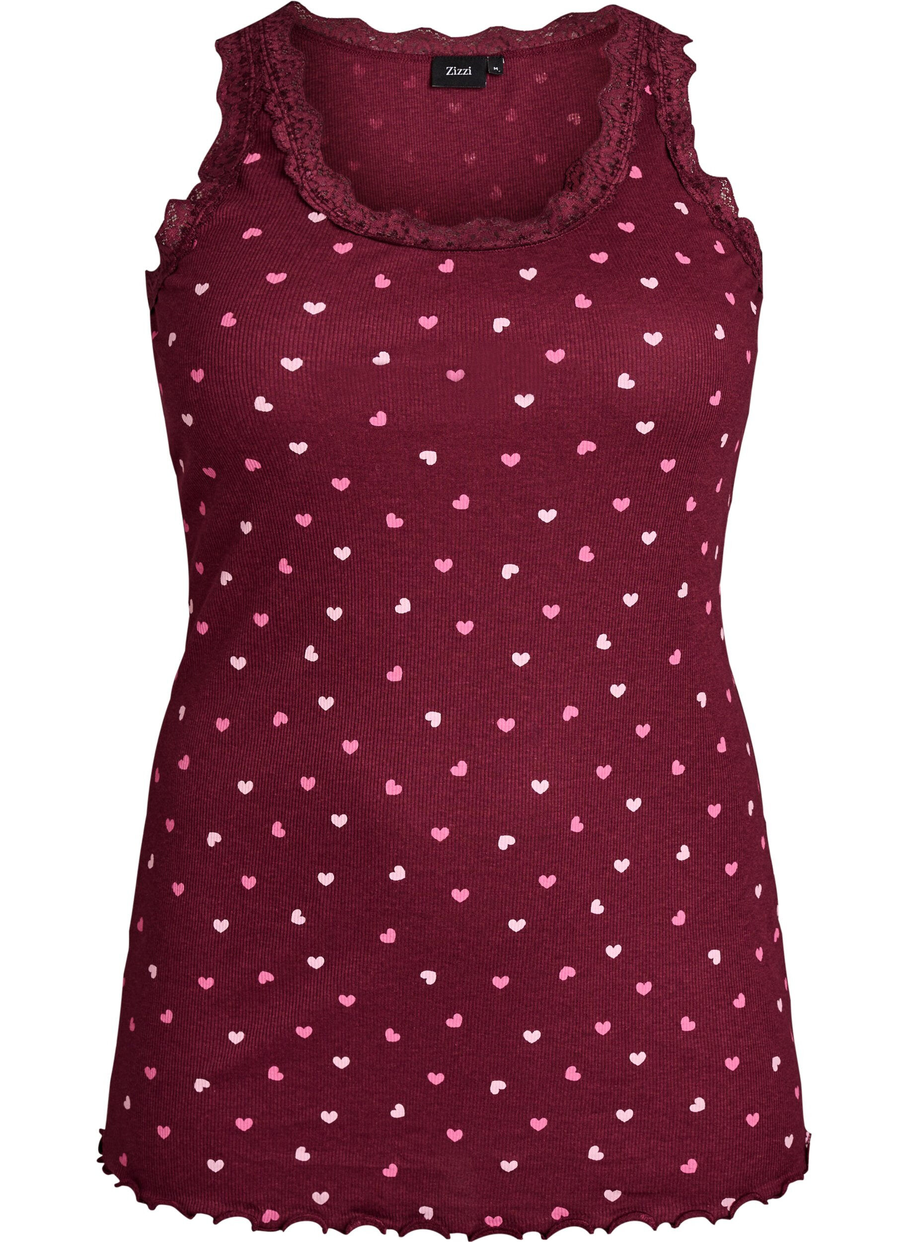 Top met print en kanten rand