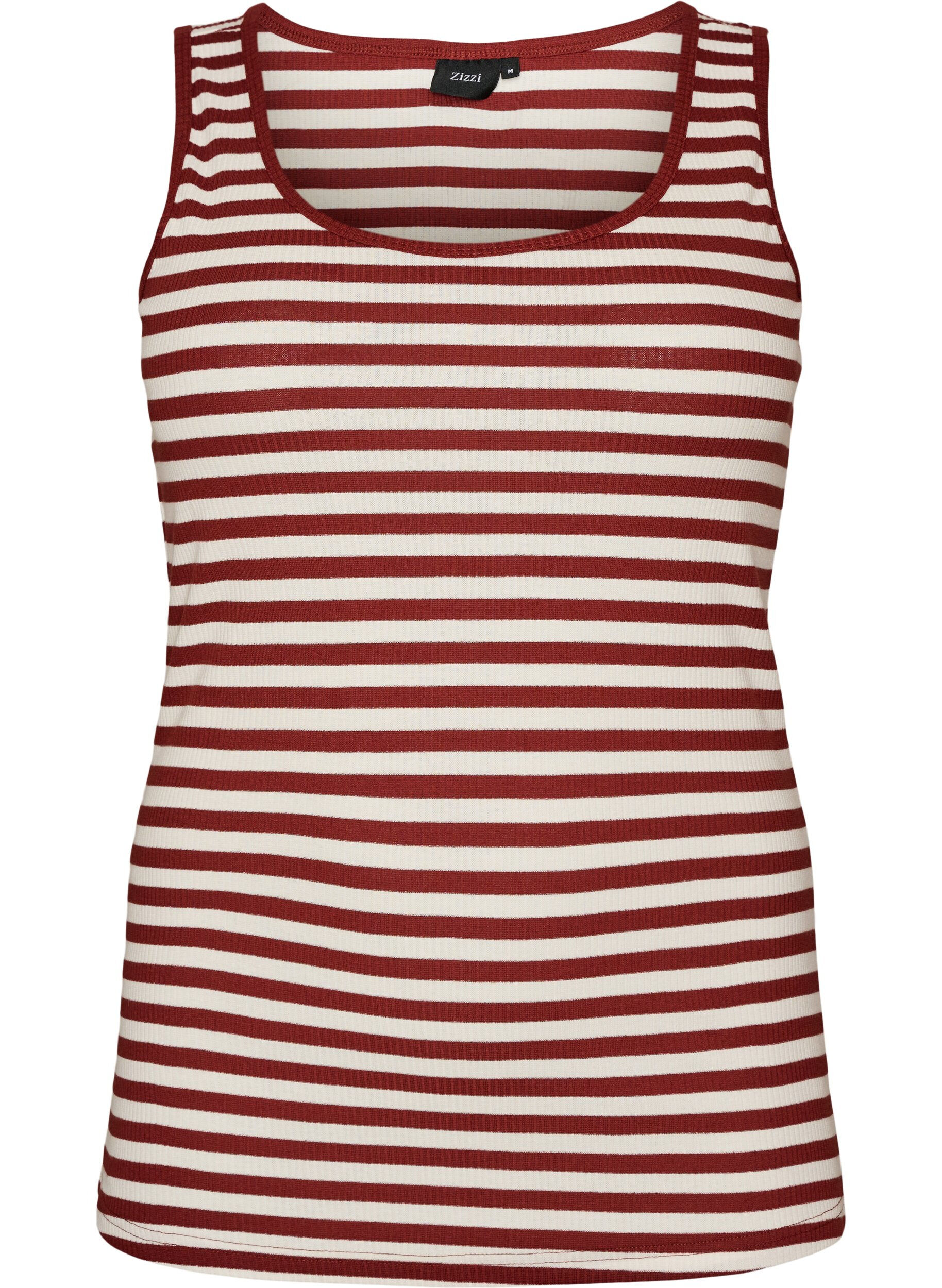 ZizziGestreepte tanktop met een ribstructuur, Rood, Packshot image number 0