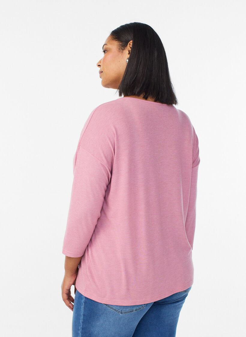 Blouse en jersey avec manches 3/4, Rose poudr&eacute;e, Model image number 2