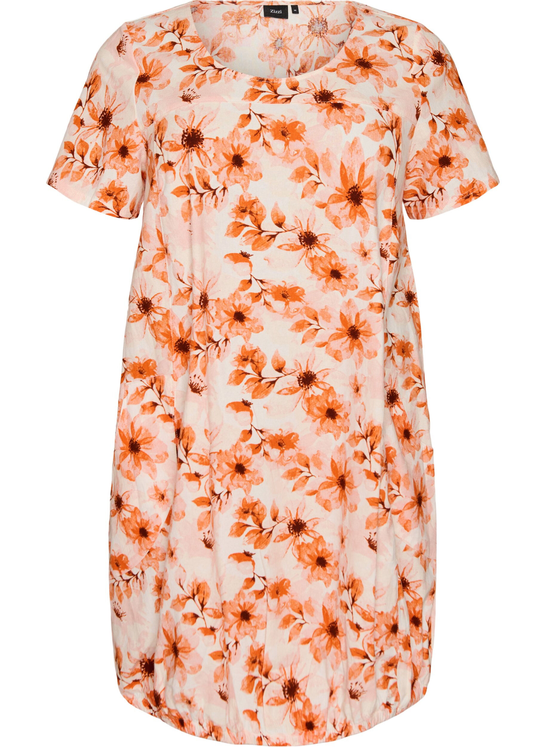 ZizziRobe en coton &agrave; manches courtes avec imprim&eacute;, Orange, Packshot image number 0