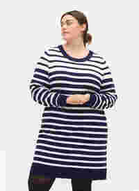 Gebreide jurk met lange mouwen, Peacoat W. Stripes, Model