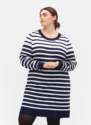 Robe en maille à manches longues, Peacoat W. Stripes, Model image number 0