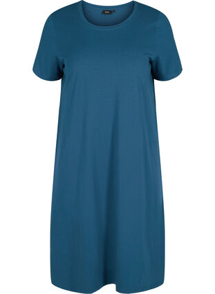 Katoenen jurk met korte mouwen en split, Majolica Blue, Packshot image number 0