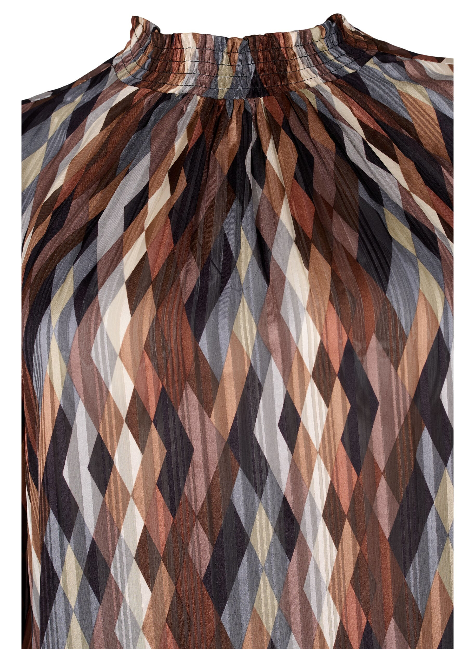ZizziBedrukte blouse met smock, Earthy Zig Zag, Packshot image number 2