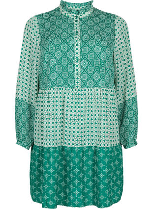 A-vorm jurk met patronen en uitsnijdingen, Green AOP, Packshot image number 0