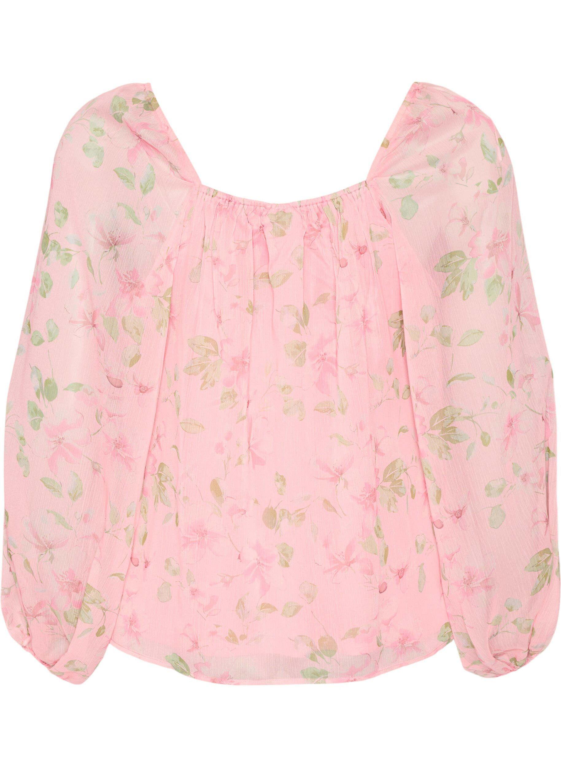 ZizziChiffon blouse met bloemenprint en lange mouwen, Roze, Packshot image number 1