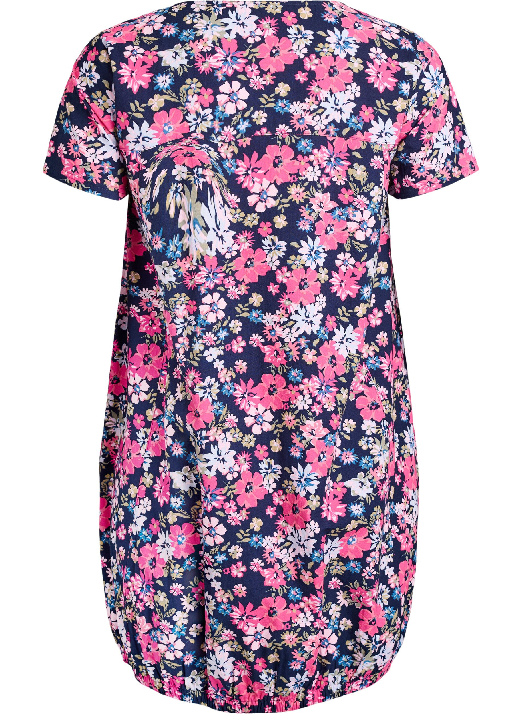 ZizziKatoenen jurk met korte mouwen en print, Blauw, Packshot image number 1