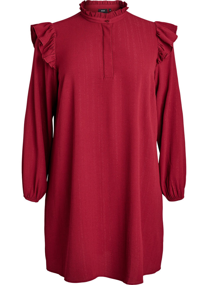 Kort jurkje met ruches en glitter, Donker Bordeaux, Packshot image number 0