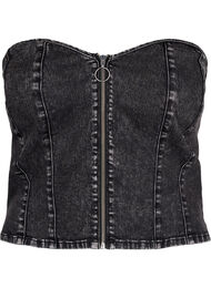 Top corset en denim avec fermeture éclair, Black, Packshot