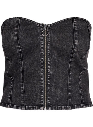 Top corset en denim avec fermeture éclair, Black, Packshot image number 0
