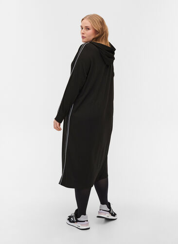 Robe pull avec capuche et détail de fermeture éclair , Black, Model image number 1