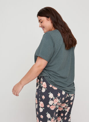 Pyjama-shirt met korte mouwen en print, Balsam Green, Model image number 1