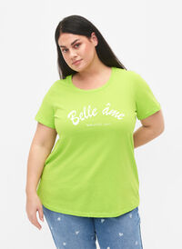Katoenen t-shirt met opdruk, Lime Green w. Bella, Model