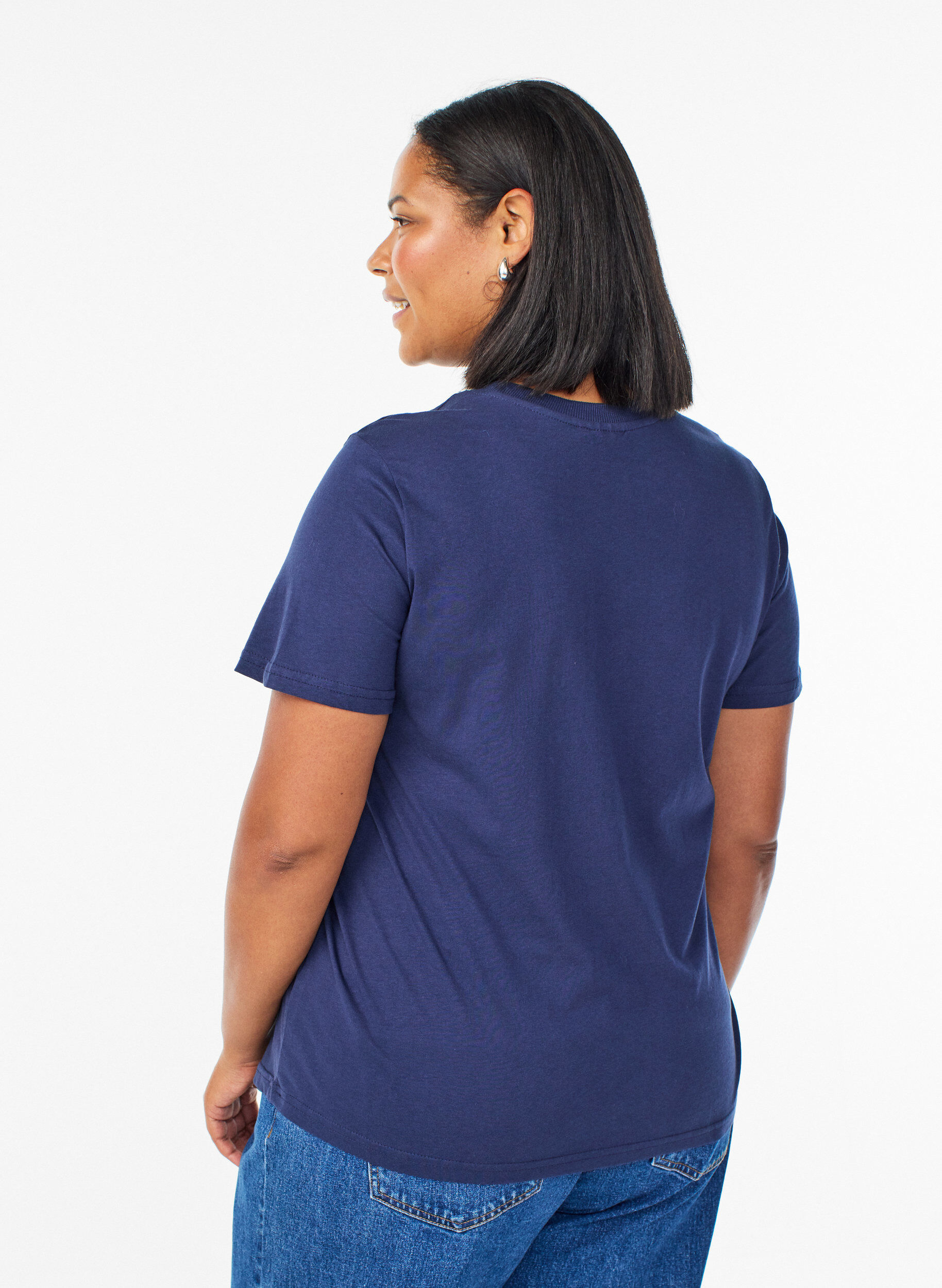 ZizziBasic katoenen T-shirt met ronde hals, Blauw, Model image number 2