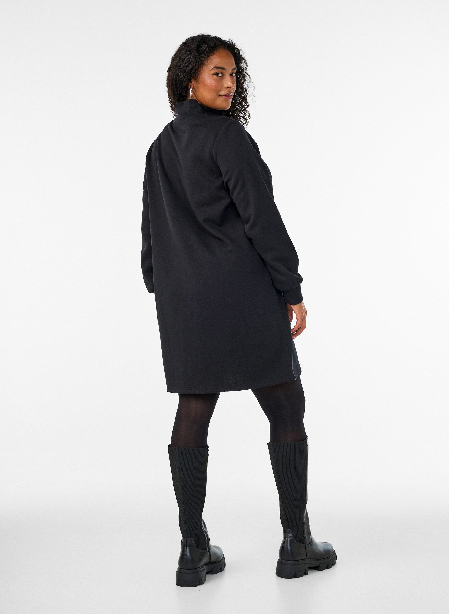 ZizziSweatshirtjurk met hoge ribkraag en rits, Zwart, Model image number 2