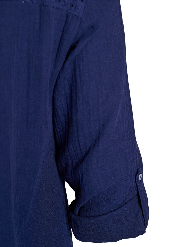 Tunique en mousseline de coton avec broderie anglaise, Bleu, Packshot image number 3