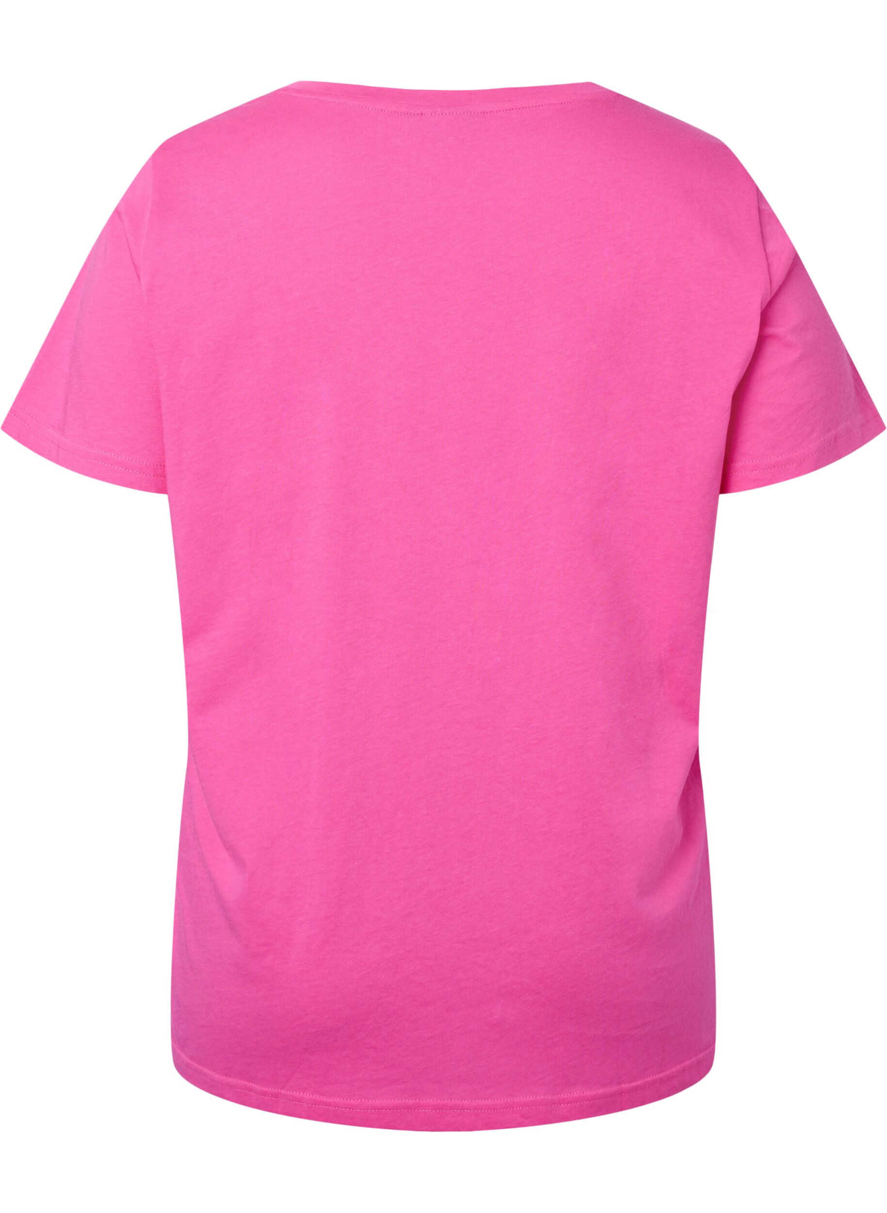 Zizzi T-shirt en coton avec texte imprim&eacute;, Shocking Pink W. LOS, Packshot image number 1