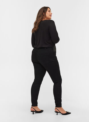 Super slim fit Amy jeans met elastiek in de taille, Black, Model image number 1