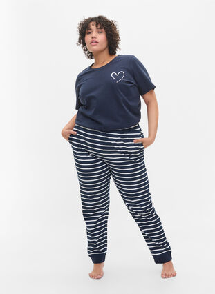 Bas de pyjama en coton, Navy Blazer Stripe , Model image number 2