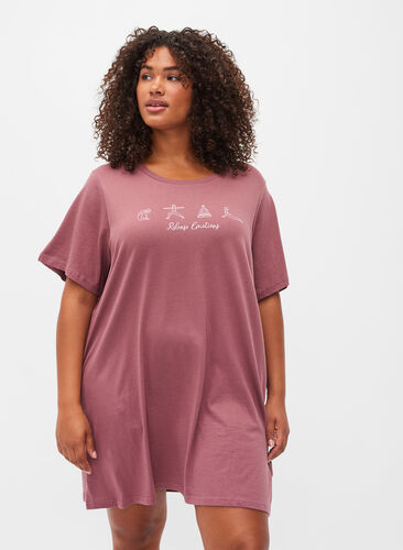 T-shirt de pyjama oversize en coton biologique, Rose Brown W. Relax , Model image number 0