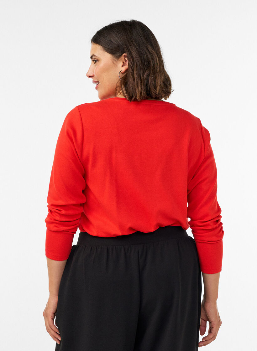 Basic T-shirt met lange mouwen en ronde hals, Rood, Model image number 2