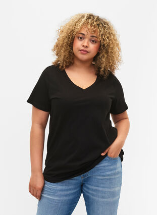 T-shirt basiques 2-pack en coton, Black/Bright W, Model image number 0