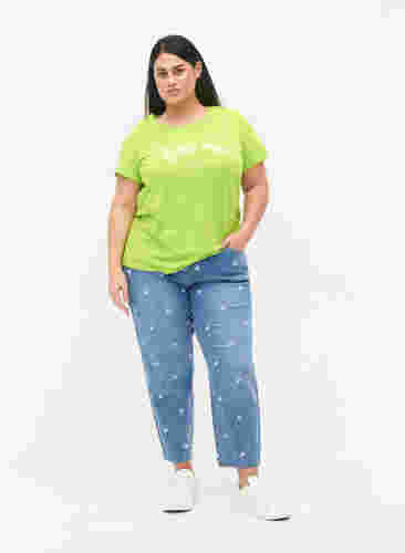 Katoenen t-shirt met opdruk, Lime Green w. Bella, Model image number 2
