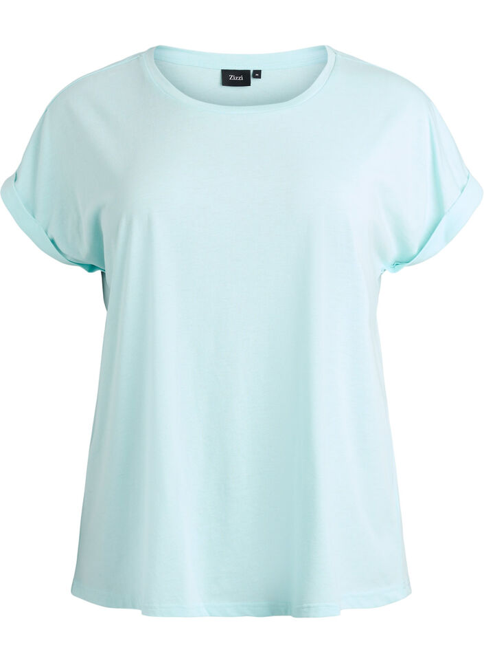 T-shirt met korte mouwen van katoenmix, Turquoise, Packshot image number 0