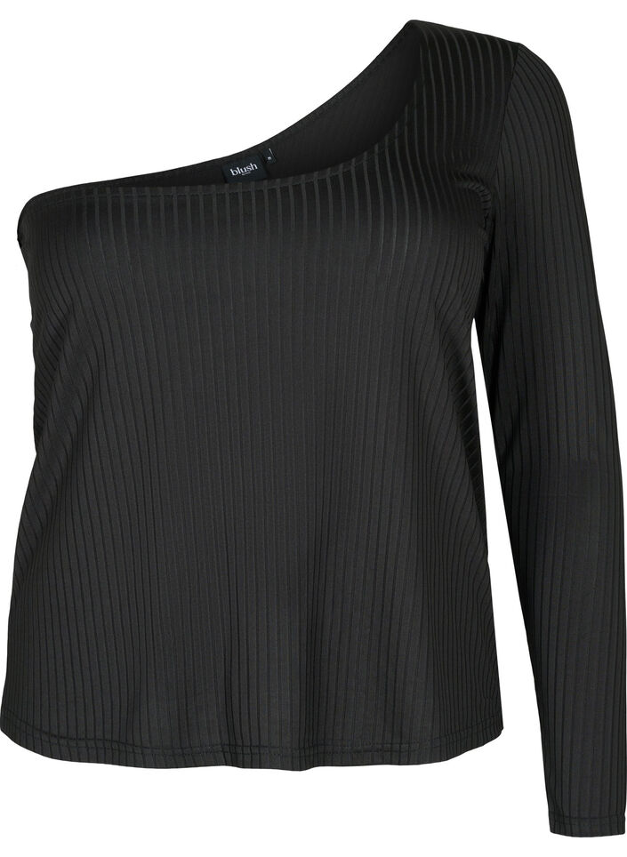 Blouse à une épaule, Black, Packshot image number 0