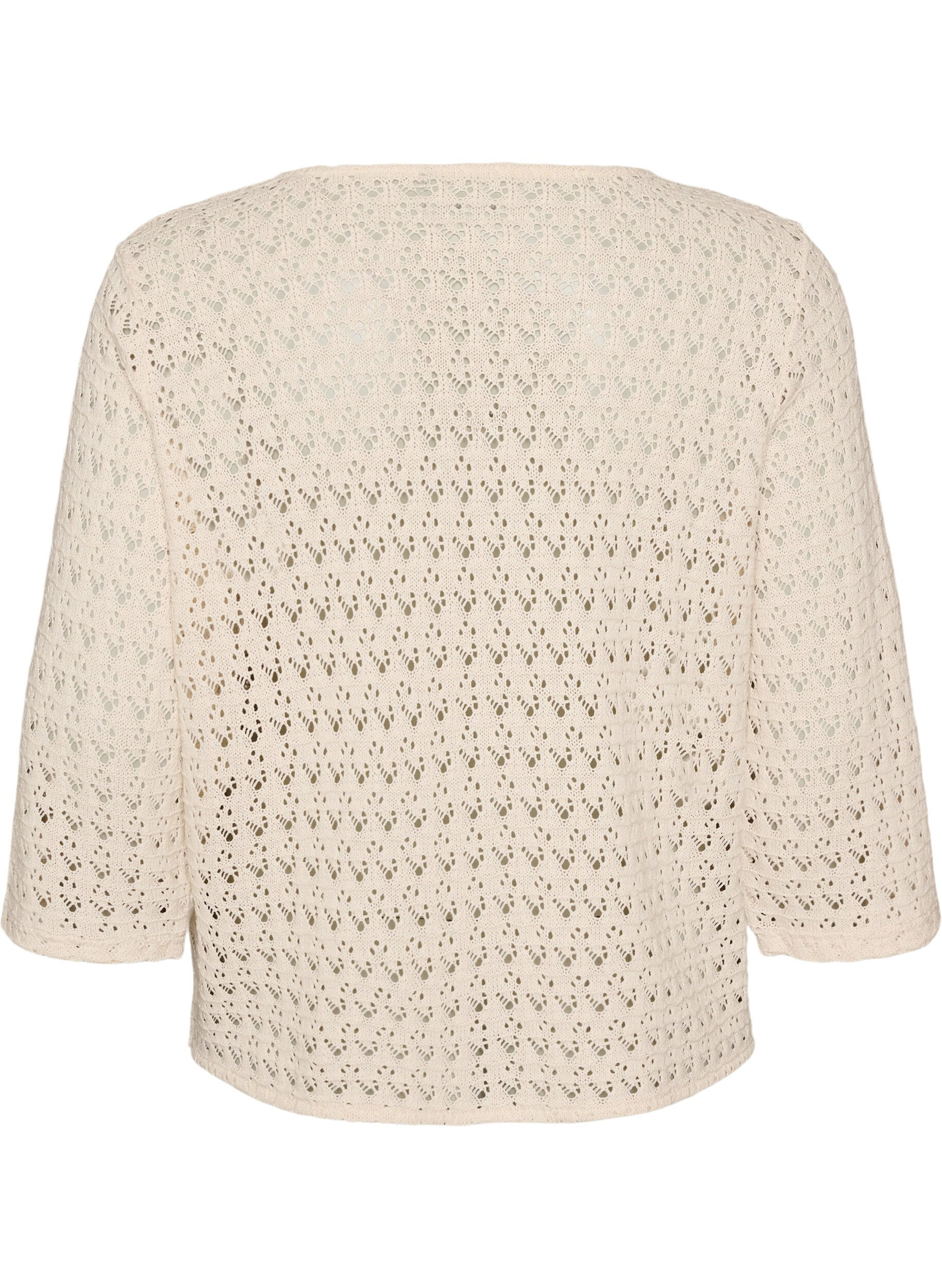 ZizziGebreid vest met open broderie en V-hals, Beige, Packshot image number 1