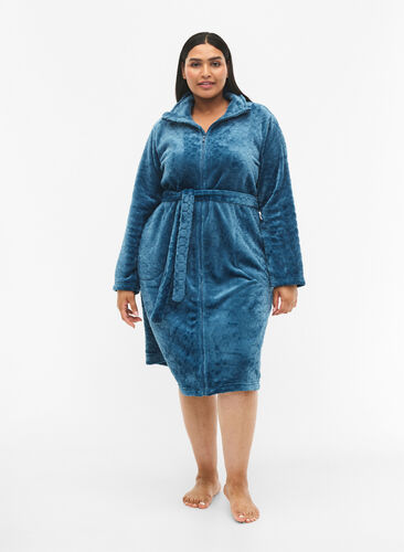 Robe de chambre à motifs avec fermeture éclair et poches, Blue Coral, Model image number 2