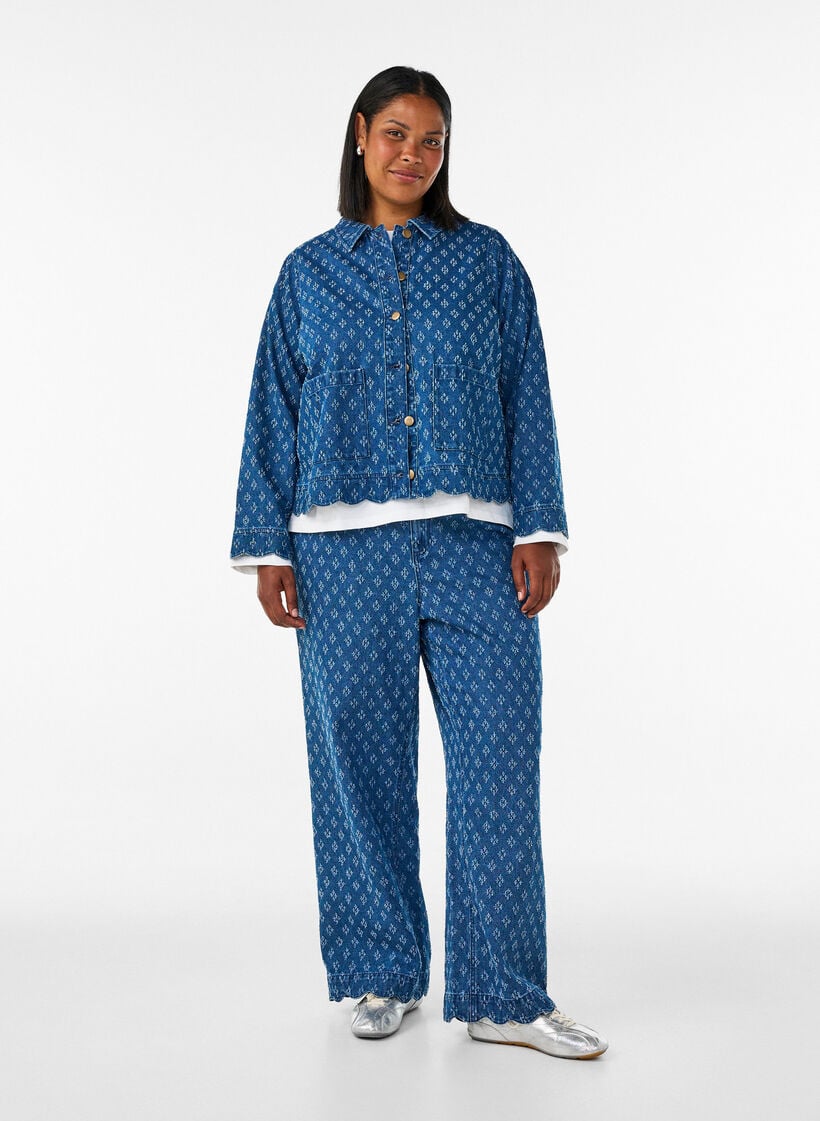 Denimjack met een versleten patroon, Blauw, Model image number 1