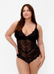 Bodystocking van kant met V-hals, Black, Model image number 0