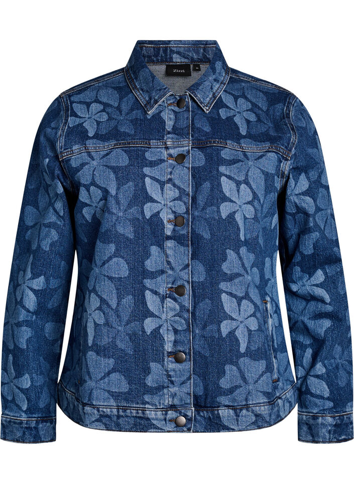 Denimjack met bloemenpatroon, Blauw, Packshot image number 0