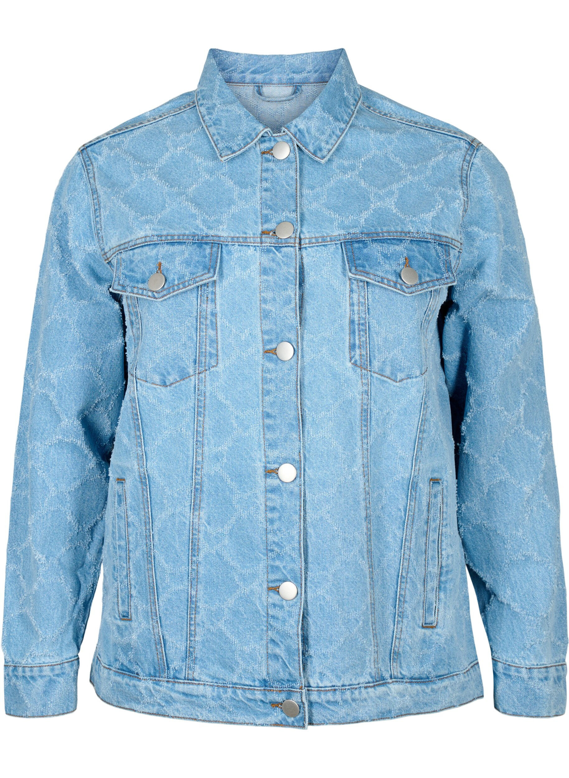 Zizzi Veste en jean avec motif d&eacute;chir&eacute;, Blue denim, Packshot image number 0