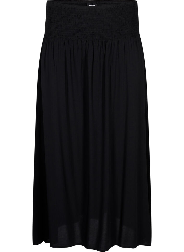 Maxi rok in viscose met smokwerk, Zwart, Packshot image number 0