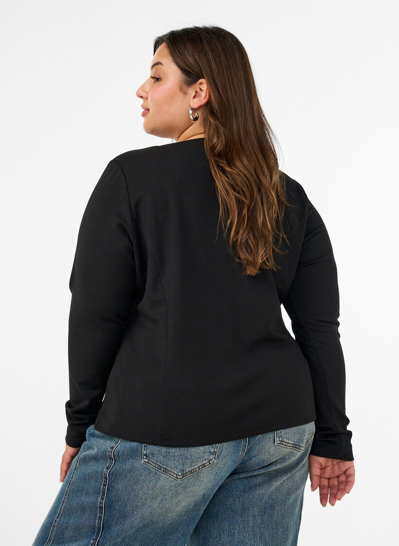 Cardigan ajust&eacute; avec fermeture par n&oelig;uds, Noir, Model image number 2