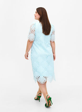 Gehaakte jurk met korte mouwen, Delicate Blue, Model image number 1