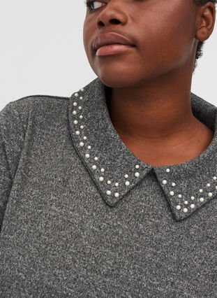 Bæouse en tricot avec col et perles, Dark Grey Mel, Model image number 2