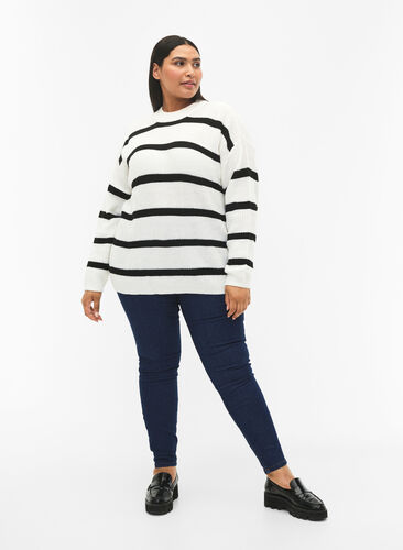 FLASH - Pull en tricot rayé, White/Black Stripe, Model image number 2