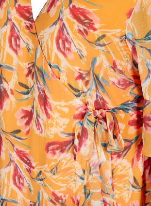 Robe portefeuille fleurie à manches 3/4, Cadmium Yellow AOP, Packshot image number 3
