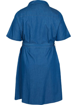 Robe en denim de coton avec ceinture à la taille, Medium Blue, Packshot image number 1