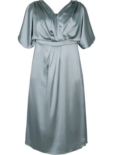 Maxi jurk met wikkel en korte mouwen, Silver Blue, Packshot image number 0
