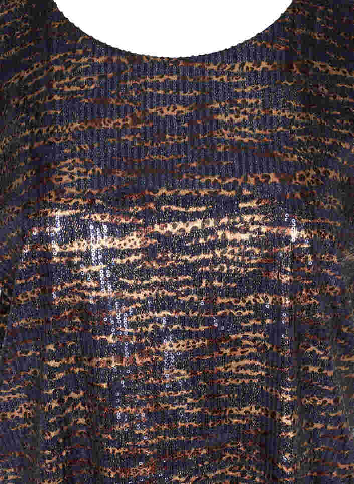 Robe à sequins manches courtes à col rond, Blue Brown Sequins, Packshot image number 2