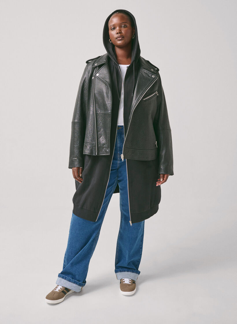 Cardigan &agrave; capuche en coton molletonn&eacute;, Noir, Image image number 0