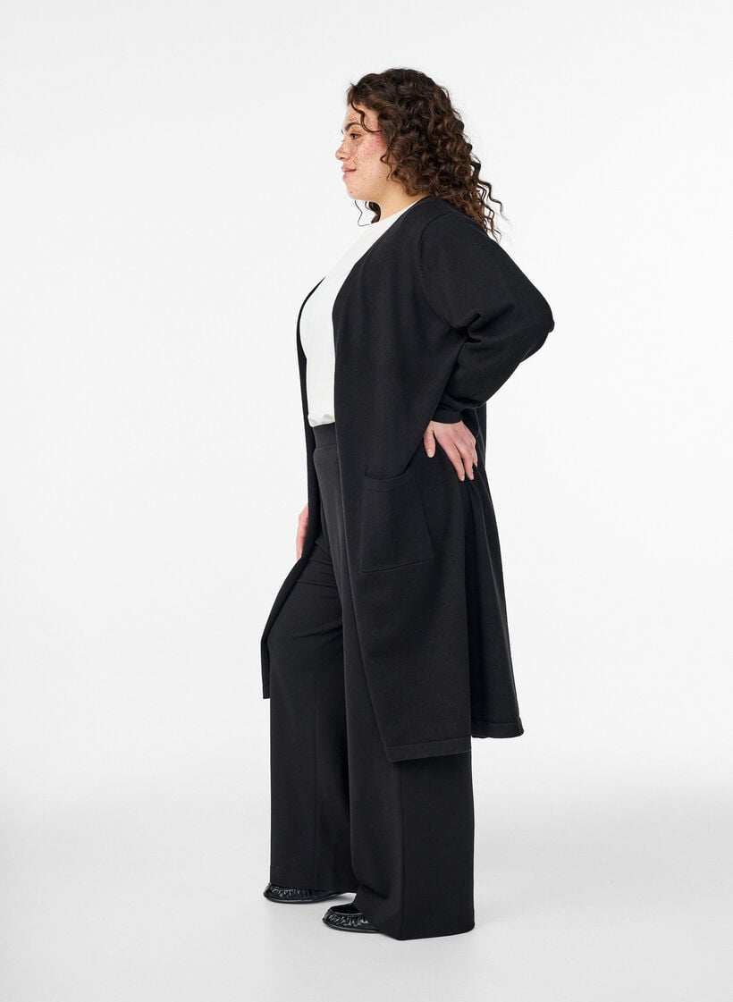 Lang, open vest met zakken, Zwart, Model image number 2