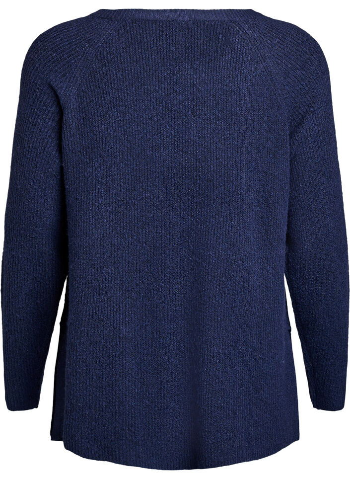 Pull en maille &agrave; motif diagonal et manches raglan, Bleu, Packshot image number 1