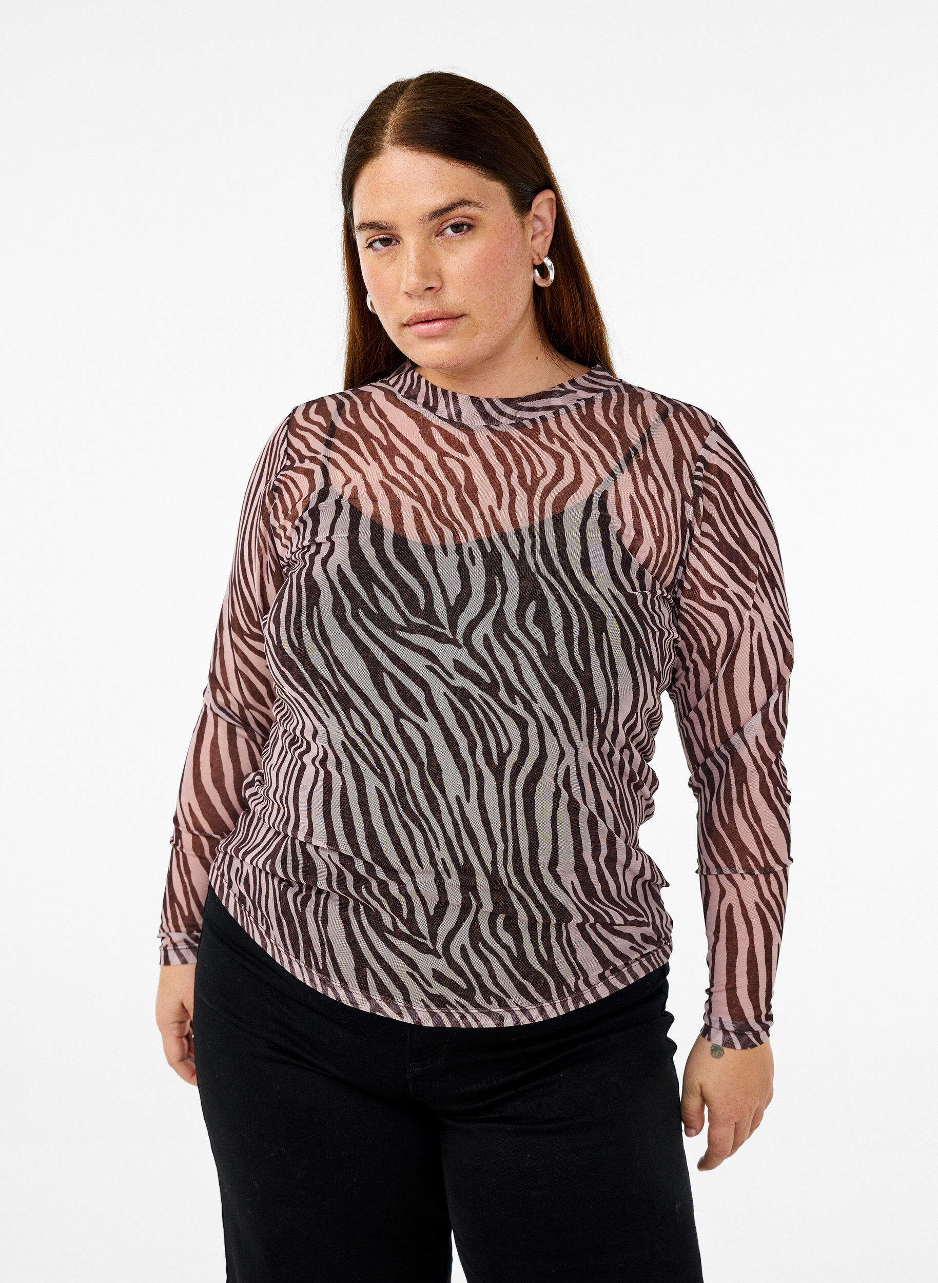 ZizziMesh blouse met stippen, Zwart, Model image number 0